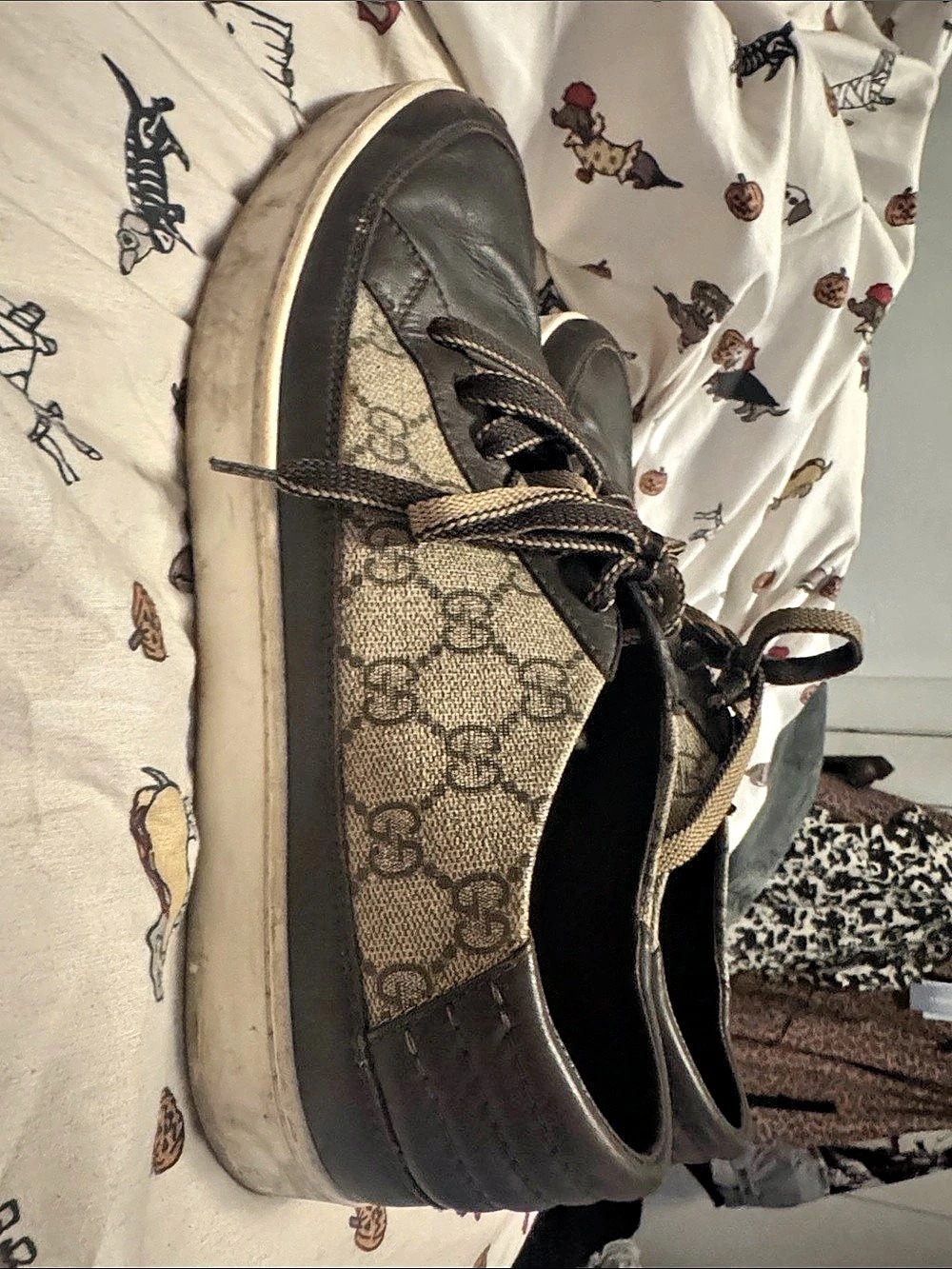 Gucci Leather Canvas Brown Mens US SIZE 9 1/2 WORN